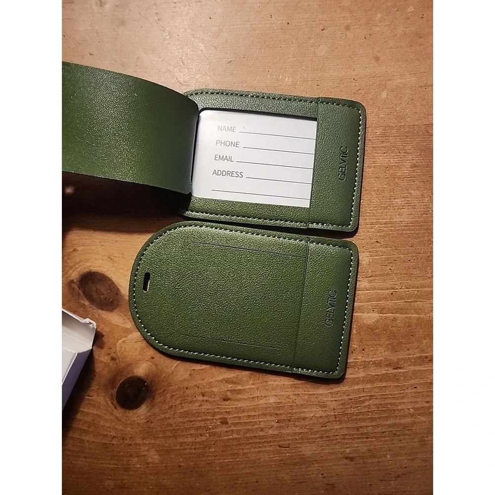 Faux Leather Luggage Tags for Suitcase Tag Set Privacy Protection Lt06-green